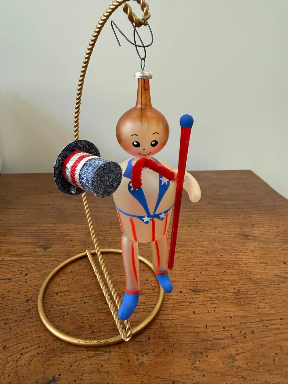 Vintage Italian  Glass Uncle Sam Ornament in Red, White, Blue